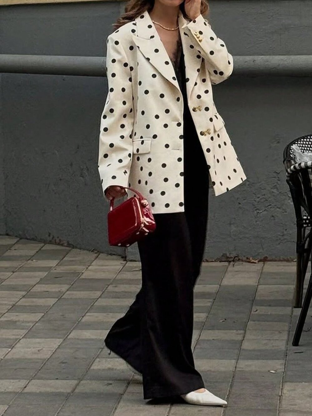 Pale Apricot Casual Women's Elegant Polka Dot Jacket - Picture 3 of 9